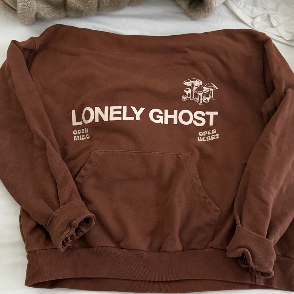 Lonely Ghost Connect Open Heart Open Mind Heavyweight Hoodie Brown Size Medium